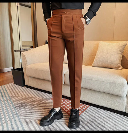 High Quality Men's Suit Pant Solid Color England Style Slim Fit Casual High Waist Trousers Men Spring Autumn Fashion Suit Pants