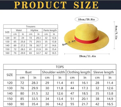 Anime Luffy Cosplay Costume Straw Hat Red Jacket Adult Kids Carnival Party Red Top Pants Suits Hat Role Play