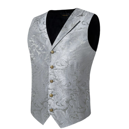 Men's Vest Tie Set Paisley Tuxedo Suit Waistcoat and Necktie Hankerchief Cufflinks for Wedding Party Groom Clothing