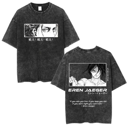 Anime Attack on Titan Washed T-Shirt Ackerman Mikasa Eren Jaeger Cherry Blossom Graphics Logo T Shirt Men Women Cotton T Shirts