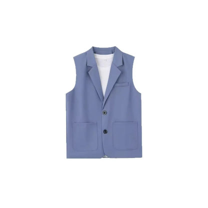 Summer Suit Vest Turn Down Collar Single-breasted Male Waist Sleeveless Pocket Versatile Business Casual Man Coat