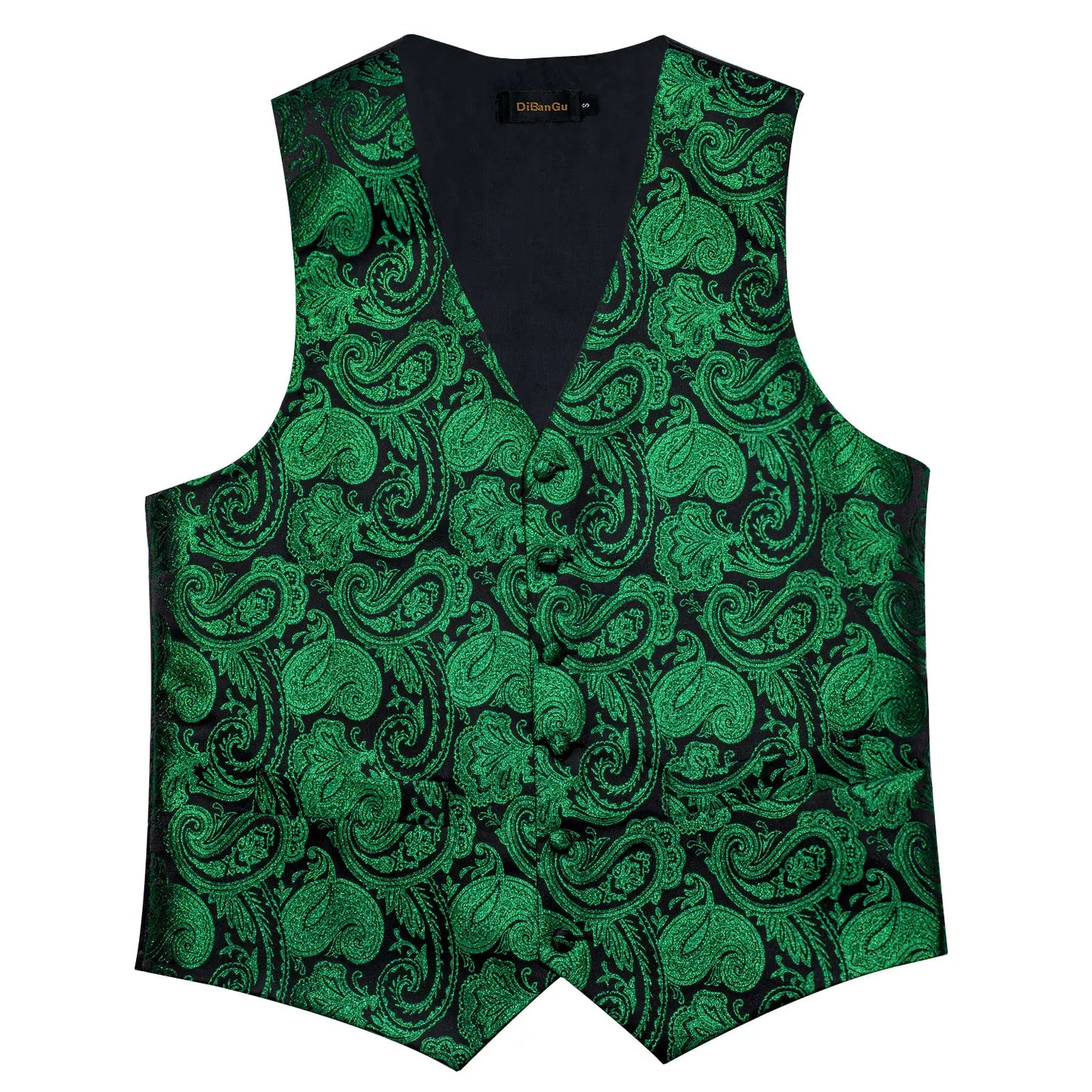 Luxury Green Paisley Solid Silk Suit Vest for Men Wedding Waistcoat Neck Tie Set Party Tuxedo Men Clothing DiBanGu