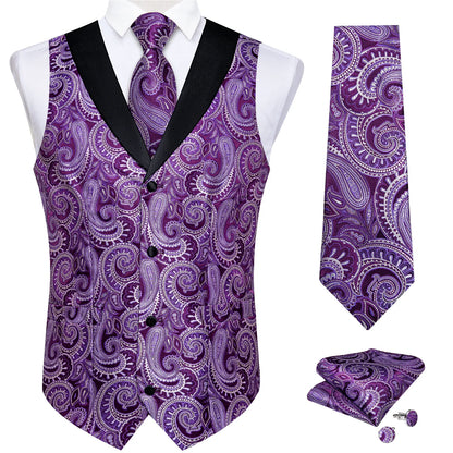 Men's Paisley  Suit Vest with Macthing Golden Paisley Neck Tie Handkerchief Cufflinks Wedding Prom Tuxedo Waistcoat
