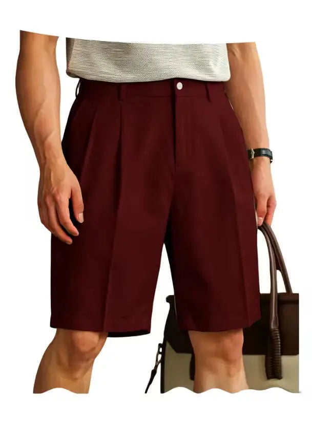 Men's Shorts Casual Pleated Dress Elastic Waist Multi Pockets Classic-Fit Golf Shorts for Men Cotton Summer Formal Shorts Sports