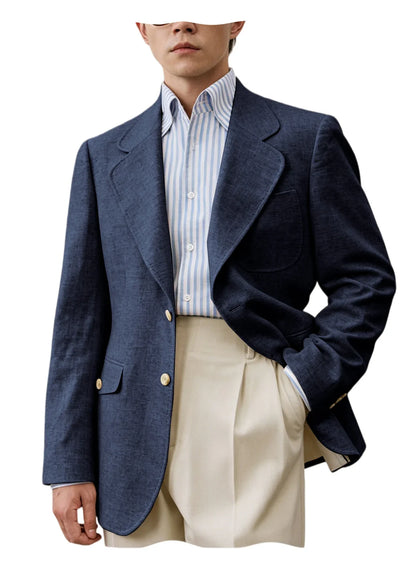 Men Natural Linen Blazer Suit Jacket Breathable Slim Fit Single Breasted Business Office Wedding Party Smart Casual Outerwear