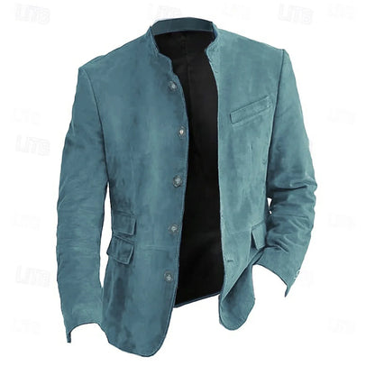 Autumn Winter Men'S Casual Blazer Jacket Stand Collar Long Sleeve Solid Color Single Breasted Button Fashion Jackets