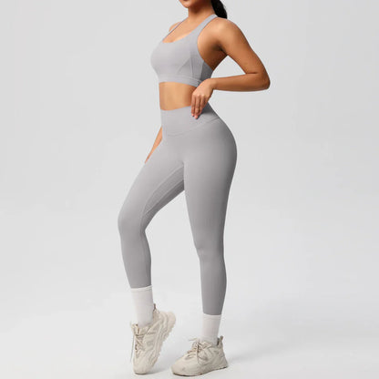 Women 2pcs Patchwork Sport Yoga Suit Training Sleeveless Sport Gym Tops  Tummy Control Slimming Booty Leggings Yoga Suit Sports