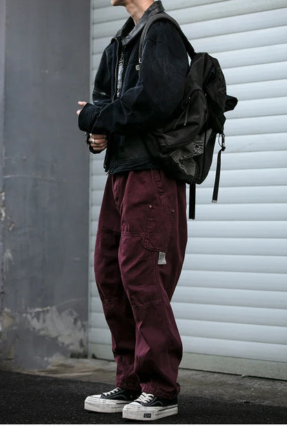 Japanese Vintage Cargo Pants Men Premium Cotton Loose Fit Straight Leg American Fashion Casual Trendy Streetwear Long Workwear
