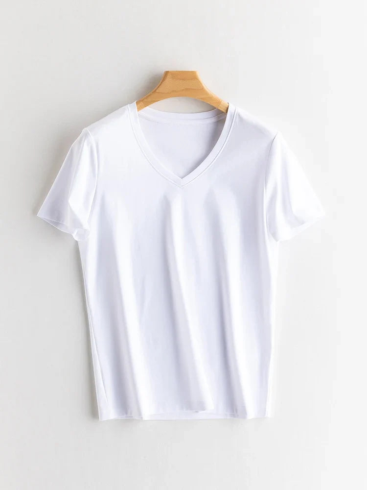 Women Solid T shirts, Silk Cotton Blend, O Neck, Short Sleeved Solid Tee,2025 Summer Candy Colors Basic Cozy Top Green