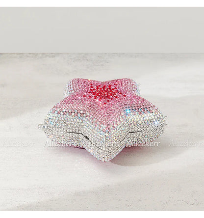 Star Shaped Crystal Evening Bags Women 2024 Boutique Gorgeous Gradient Colour Diamond Mini Clutch Purses Wedding Party