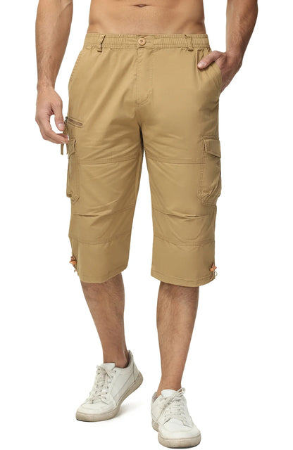 Below Knee Length 3/4 Long Shorts Men's Outdoor Capri Pants Multi Pocket Summer Twill Work Cargo Pants Man