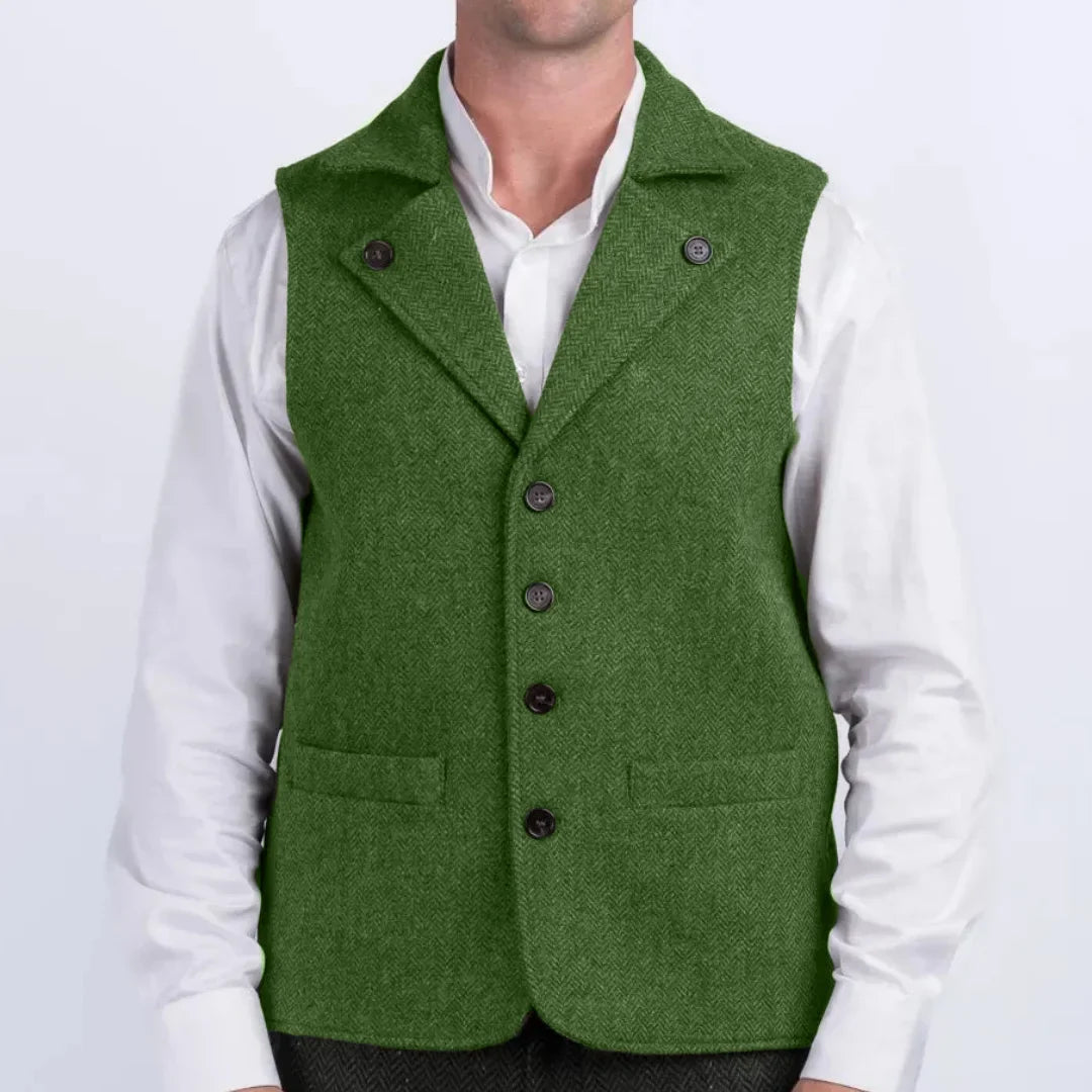 Men Vest Coffee Herringbone With Lapel Single Button Waistcoat For Wedding Party Commute Business Office Work Daily Casual Vest