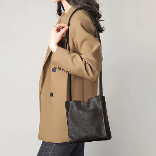 Simple Solid Color Genuine Leather Women Bag 2026 New Natural Soft Cowhide Vintage Versatile Shoulder & Crossbody Bags
