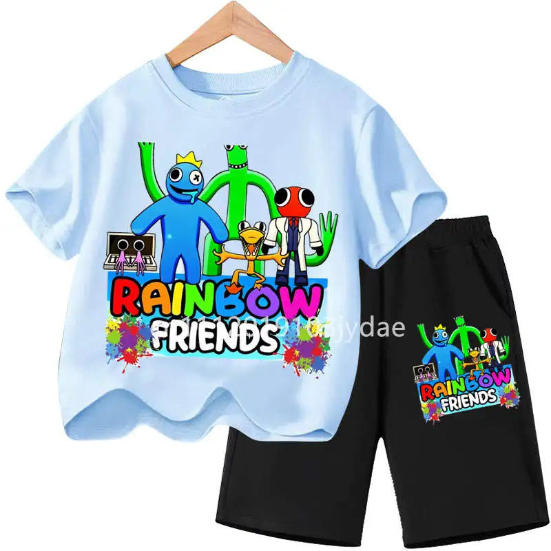 Kids Rainbow T-shirt Friends Girls Boys Clothes Summer Short Sleeve Tshirt Set Cartoon Tee Tops Game Anime Shirts Camiseta