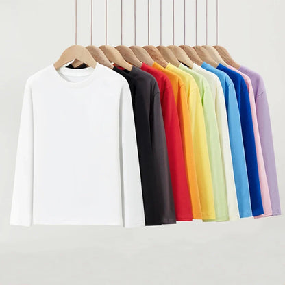 1pcs Spring Autumn Children's Pure Cotton Long Sleeve T-shirts Solid Color Boys Girls Tops Kids Baby Leisure Tee Student Clothes