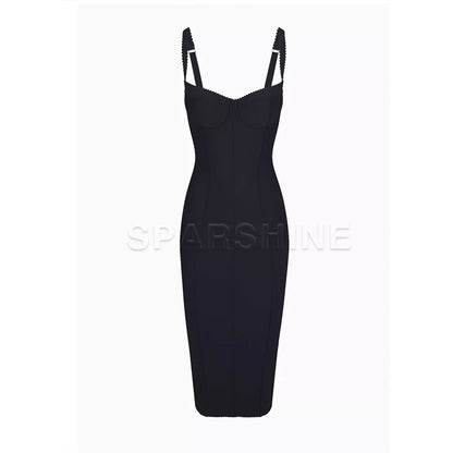 Sexy Leopard Print Dress Women's Sleeveless Fitted Stretch Bodycon Mid-Calf Dress Clubwear Evening Party Dresses