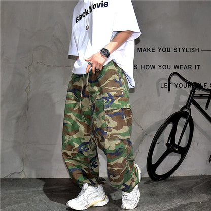 Mens American Tactical Cargo Pants Premium Camo Baggy Loose Fit Vintage Streetwear Korean Style Trendy Workwear Khaki Pants Male