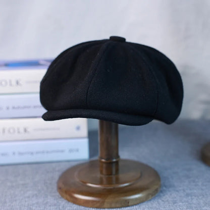New Wool Newsboy Cap Black Khaki Men Women British Gatsby Retro Hat Driver Flat Cap for Male Vintage Beret for Men 009
