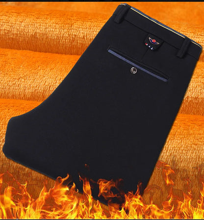 2025 Winter New Thickened Straight Slim Warm Business Casual Office Male Velvet Trousers Classic Men's Fleece Casual Pants