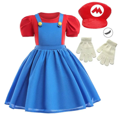 Super Bros Stage performance movie cosplay girls puff Sleeve Top+Dress Girl Halloween Birthday Party Cosplay