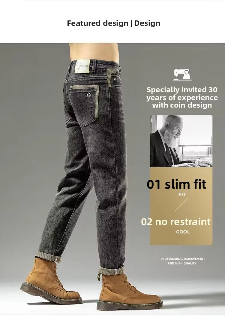 Spring Autumn 2025 Men's High-End Fashion Casual Pants Straight Leg Slim Fit Long Denim Jeans Handsome Cargo Casual Pants Men