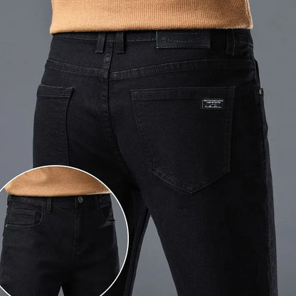 Men's Slim Jeans Korean Fashion Elastic Straight Casual Denim Pants Comfortable Work Male Spring Autumn Trousers Black Gray