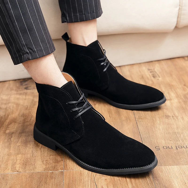 Leather Men Ankle Chelsea Boots Men Work Shoes Pointed Toe Leisure Boots for Male Casual Motorcycle Boots Botas Plus Size 38-48