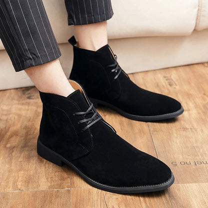 Leather Men Ankle Chelsea Boots Men Work Shoes Pointed Toe Leisure Boots for Male Casual Motorcycle Boots Botas Plus Size 38-48
