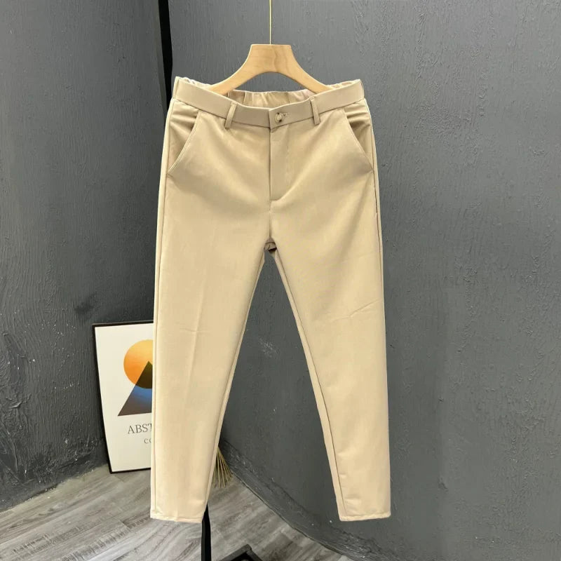 Men's Clothing Summer Fashion Business Casual All Match Suit Pants Formal Strecth Solid Straight Slim Trousers Pantalones Hombre