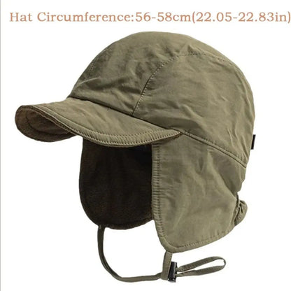 Japanese Retro Bomber Hat Solid Color Windproof Velvet Pilot Hat Ear Protection Lei Feng Hat Keep Warm