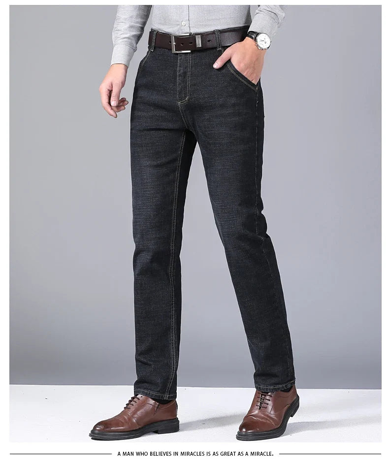Brand 2026 New Men's Slim Elastic Jeans Fashion Business Classic Style  Denim Pants Trousers Male