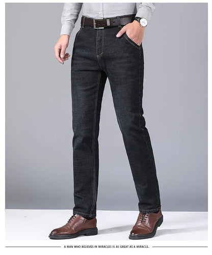 Brand 2026 New Men's Slim Elastic Jeans Fashion Business Classic Style  Denim Pants Trousers Male