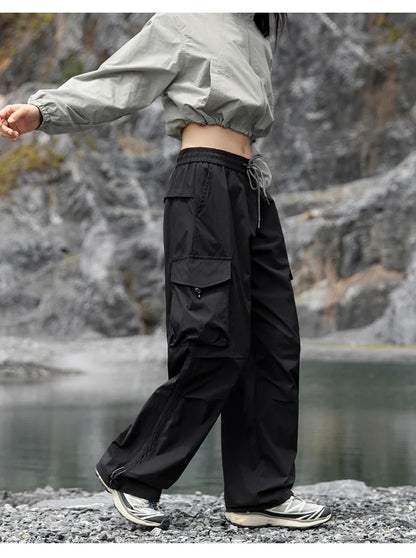 Autumn Hiking Pants Elastic Waist Outdoor Waterproof Camping Trousers Women Large Pocket Breathable Mountaineering Cargo Pants