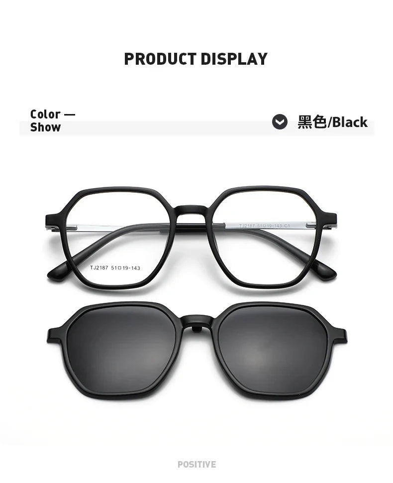 Magnetic Clip on Glasses Women Driving Polarised Polygonal Optical Myopia Eyewear Men Custom Prescription Glasses TJ2187