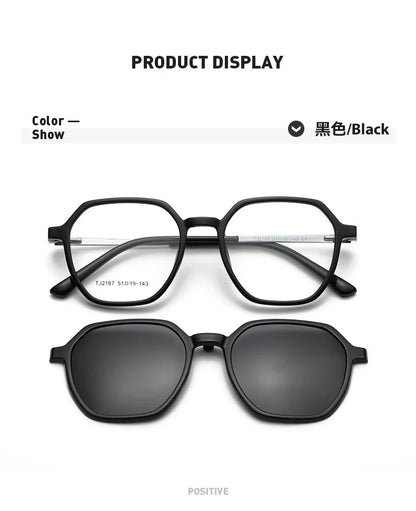 Magnetic Clip on Glasses Women Driving Polarised Polygonal Optical Myopia Eyewear Men Custom Prescription Glasses TJ2187