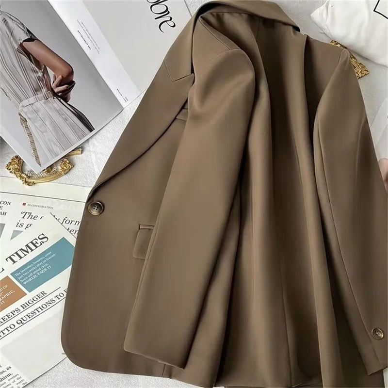 Elegant Office Lady Blazers Women Outerwears 2025Fashion Long Sleeve Single Button Blazer New Autumn Casual Female Coats Jackets