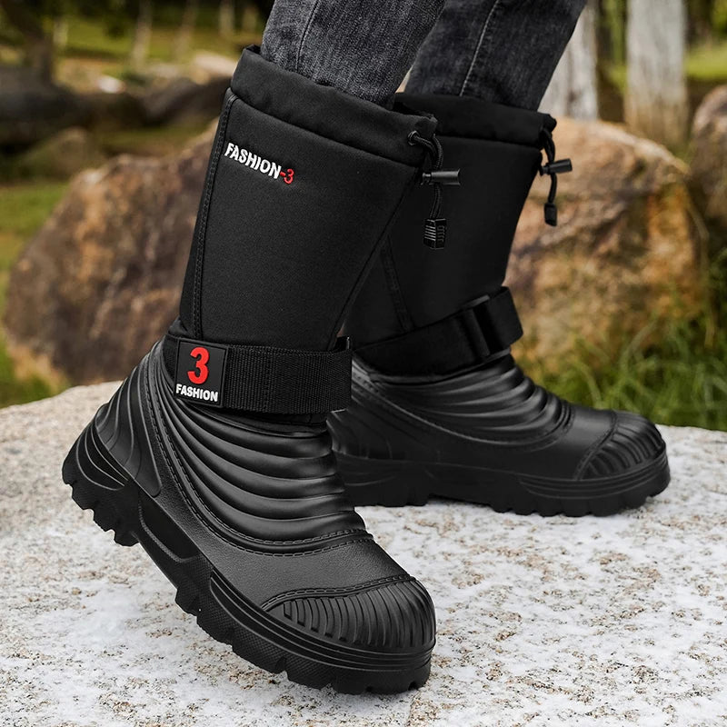 Men's New Snow Boots for Autumn and Winter, Fleece-Lined and Thickened, Cold-Proof, Outdoor Warm, Waterproof, Anti-Skiing, Hiking Boots