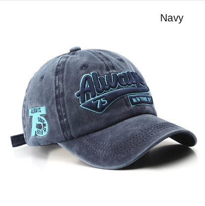 2025 Spring/Summer Unisex Cotton Baseball Cap Vintage Washed with Alphabet  ALWAYS Embroidery - Hip-Hop Inspired Snapback Design