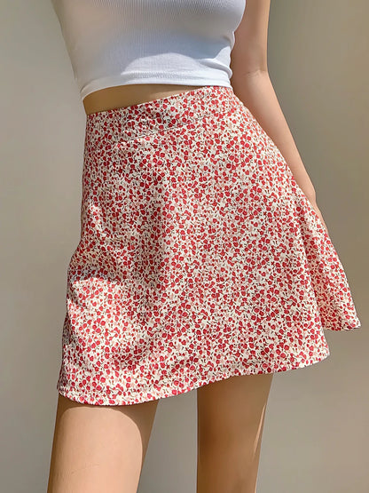 2024 Summer New Retro Vacation Style Small Floral Half Skirt High Waisted Wrap Buttocks Elegant Sweet Slim Short Skirt 06AH
