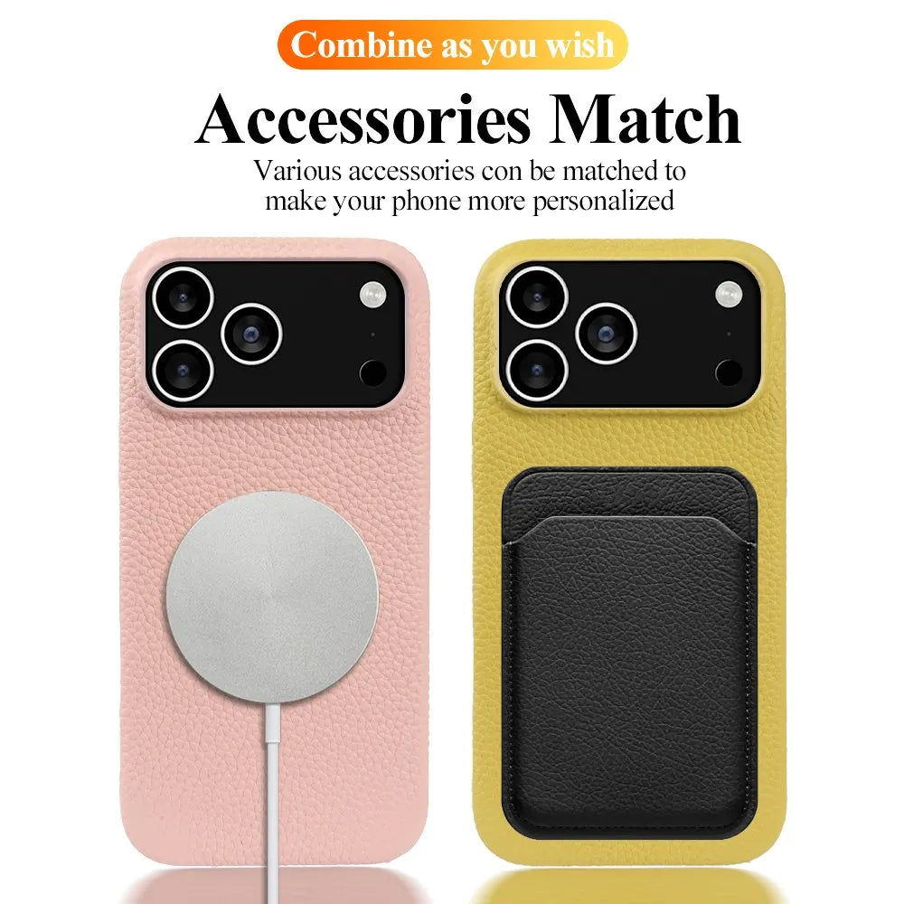 Luxury Magnetic Genuine Leather Case For iphone 17 Pro Max 16 15 14 13 12 11 for Magsafe Full Covered Phone Cases Back Cover