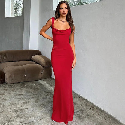 Maxi Elegant Party Dresses 2025 Red Sleeveless Long Dresses Holiday birthday Robe Sexy Clothes for Women with Bow
