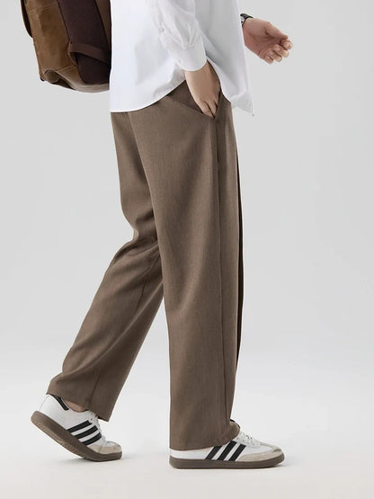 2023 New Autumn Casual Pants Men Korean Fashion Banded Waist Stretch Wide Leg Pleated Suit Slacks Straight Loose Drape Trousers