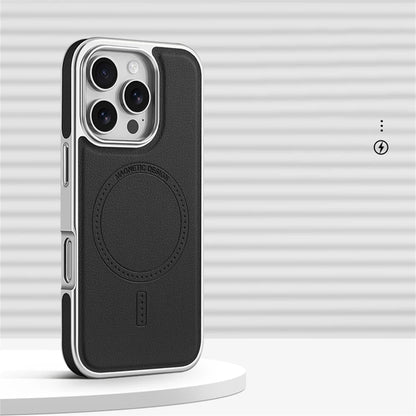 Premium Plating Frame Business Leather Magnetic Case for iPhone 17 16 15 14 13 Pro Max  Plus 17Air For Magsafe Shockproof Cover