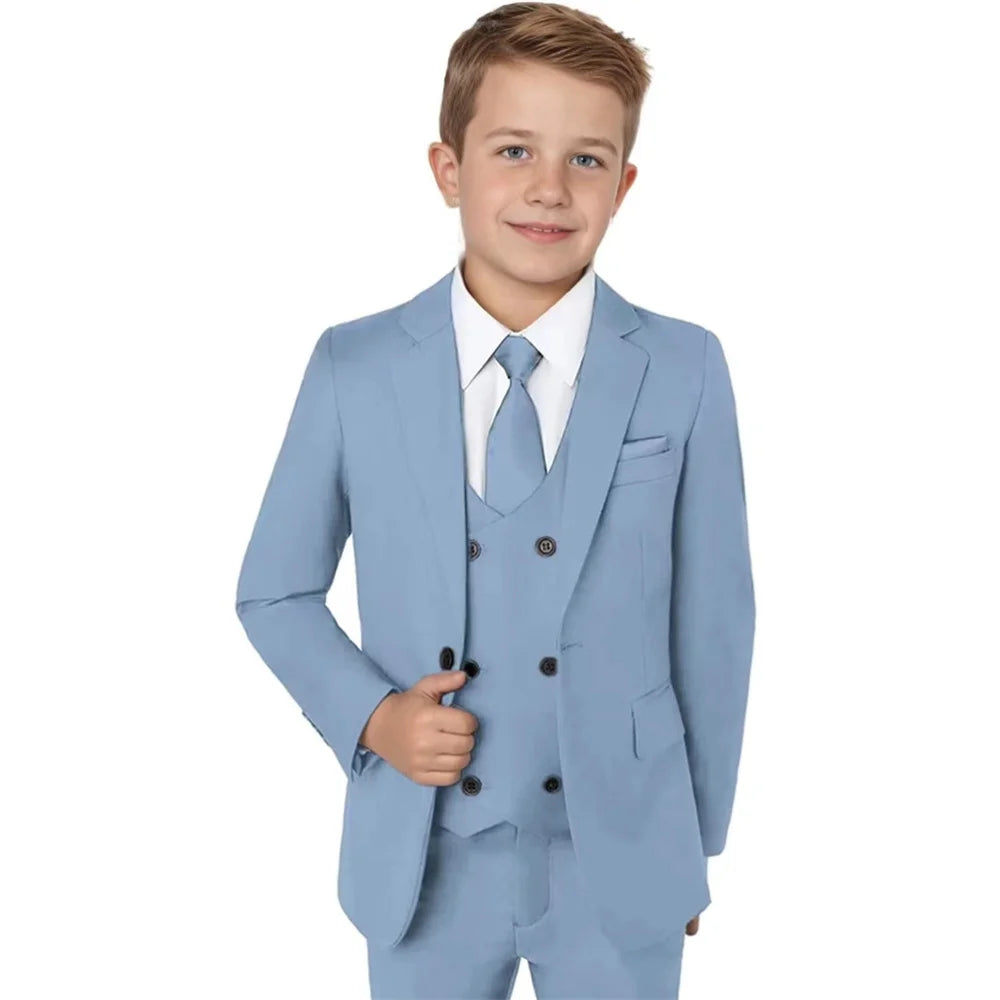 Boys Notched Lapel Suits 3 Pieces Wedding Ring Bearer Outfit,Classic Elegant Kids Suit Set Performance Outfit Plus Size