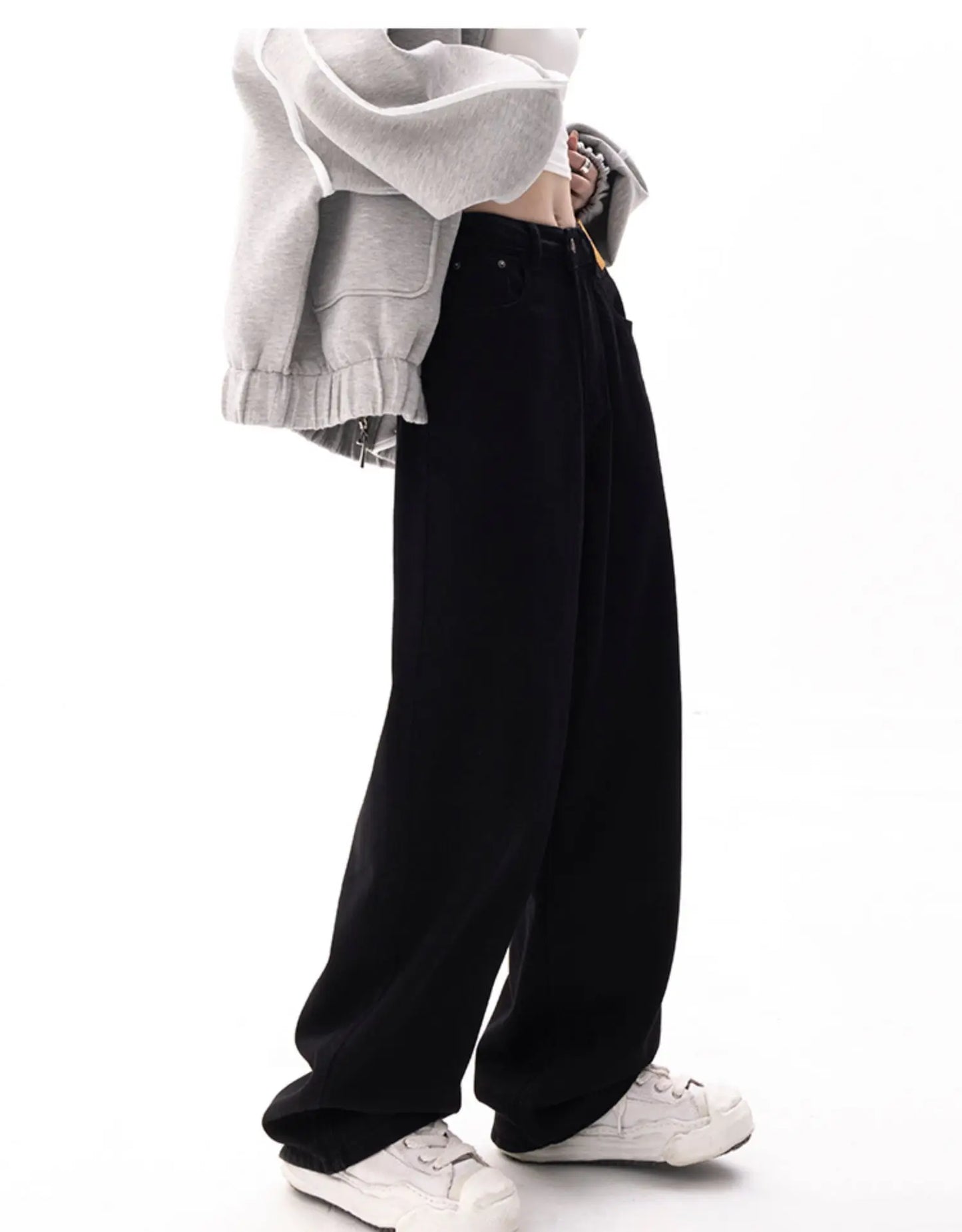 Black Baggy Straight Jeans Women Korean Fashion Streetwear High Waist Wide Leg Denim Pants Female Loose Mopping Jean Trouser Y2K