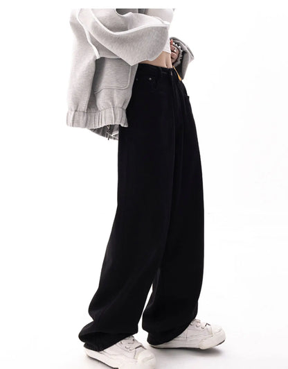 Black Baggy Straight Jeans Women Korean Fashion Streetwear High Waist Wide Leg Denim Pants Female Loose Mopping Jean Trouser Y2K