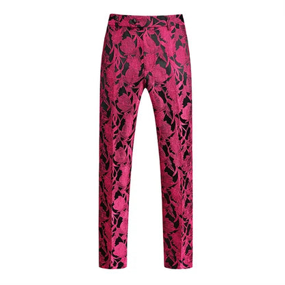 Fashion Men Luxury Jacquard Suit Pants White / Black / Pink Trend Male Groom Wedding Prom Party Dress Trousers