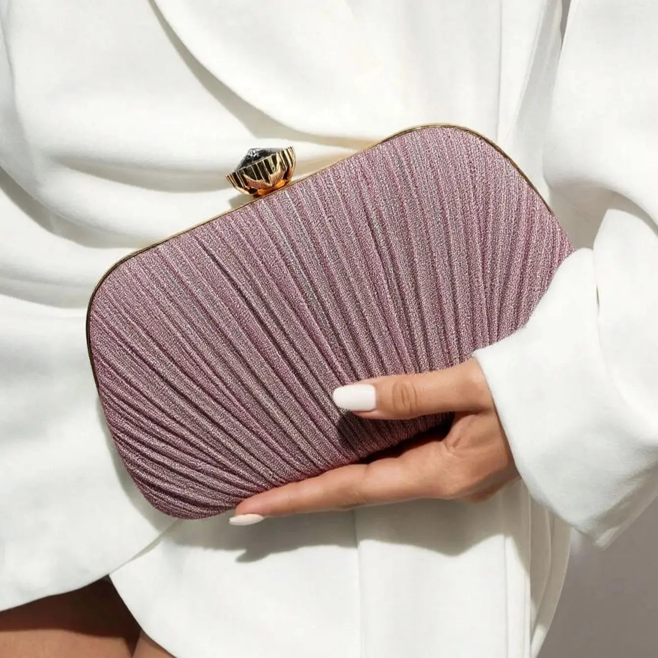 Ruched Fashion Lady Clutch Bags Decorated Fashion Sequin Luxury Evening Bags Rhinestones Metal Chain Handbags Banquet Glamorous