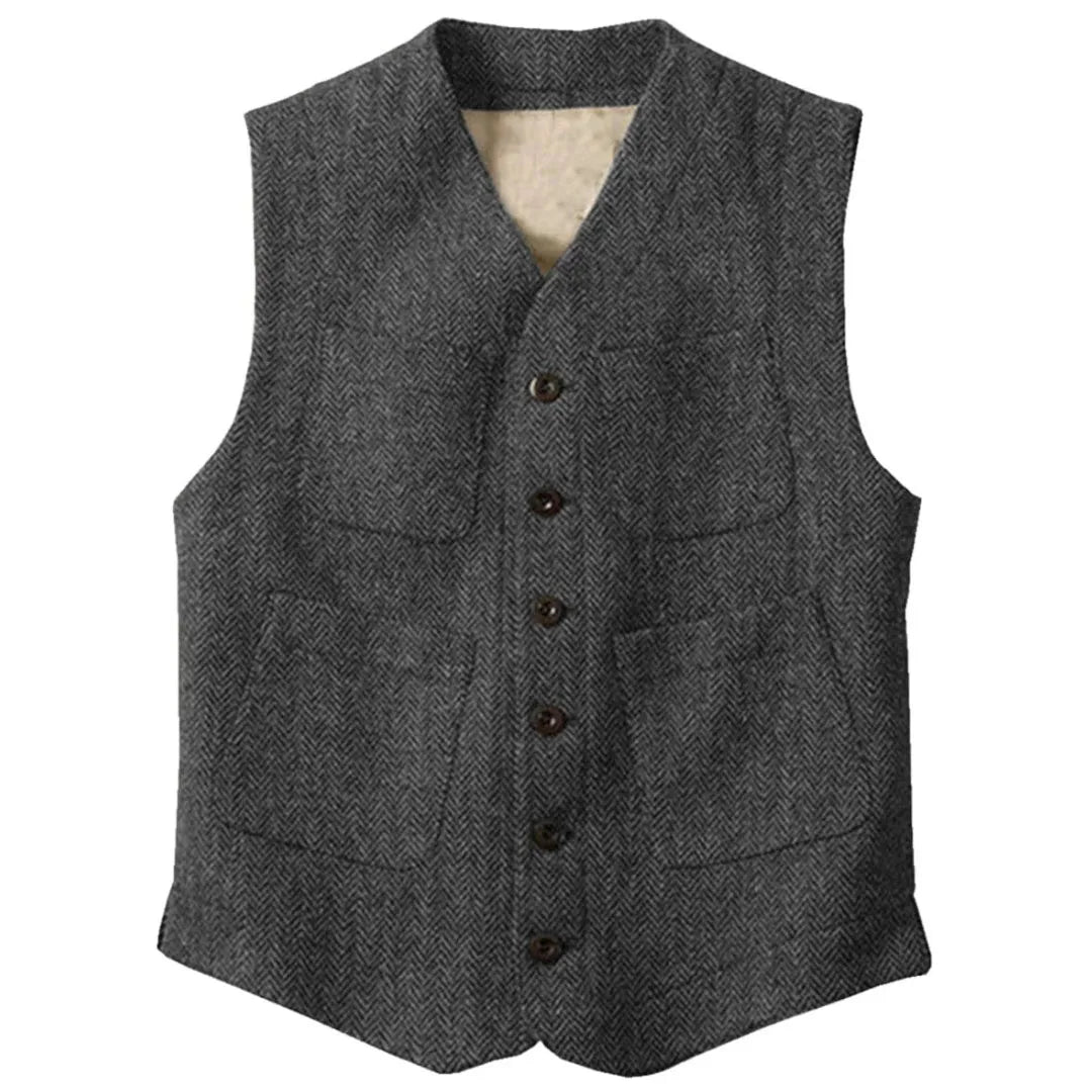 Men Vest Brown Herringbone Single Button With Pocket Waistcoat For Wedding Party Business Work Office Daily Men Suit Vest