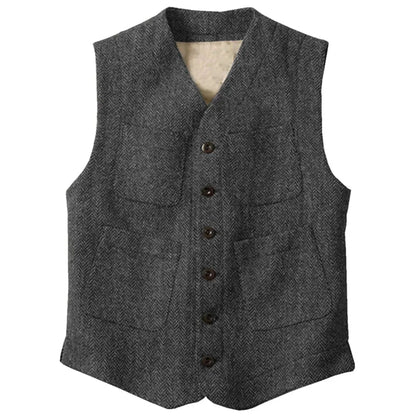 Men Vest Brown Herringbone Single Button With Pocket Waistcoat For Wedding Party Business Work Office Daily Men Suit Vest